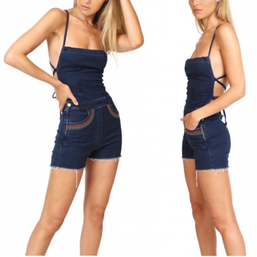 (NWT) *SOLD OUT EVERYWHERE* MOTHER DENIM TIE BACK HUSTLER OVERALLS 🌈 - Picture 6 of 13